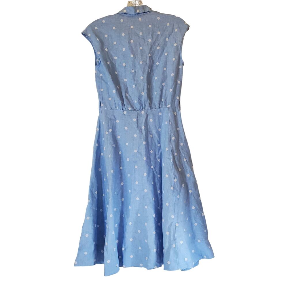 Joules Blue White Polka Dot Linen Midi Dress Size 2 Cottagecore - Picture 4 of 5